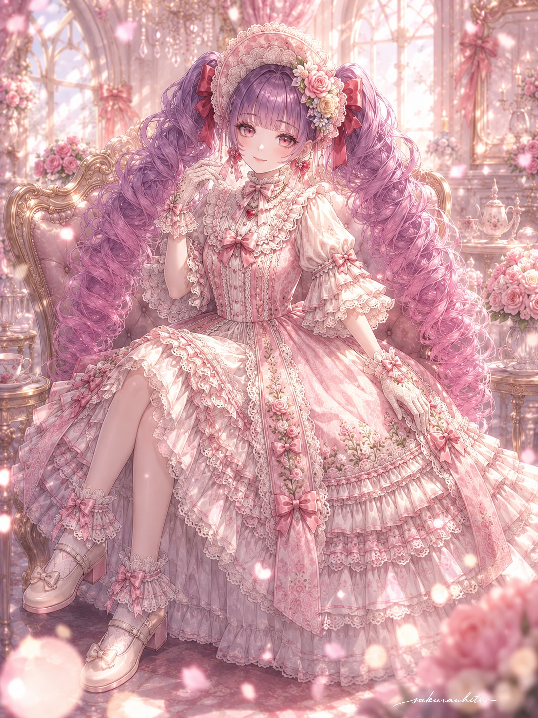 レトロピンクの華やかロリィタドレス | の人気AIイラスト・グラビア
