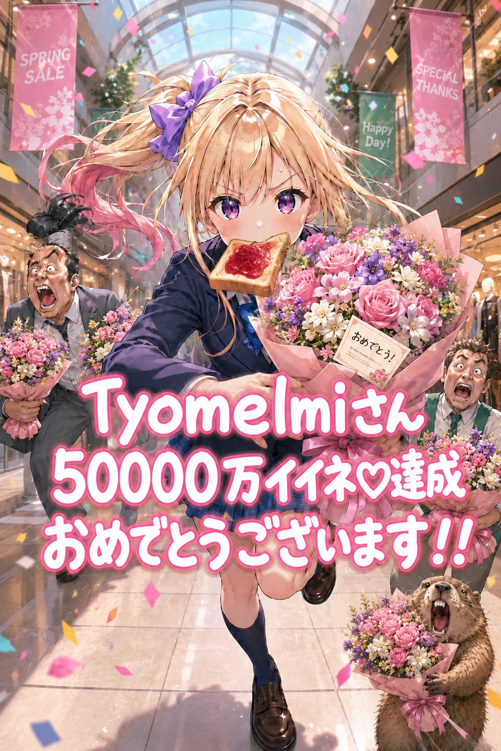お祝いトーストランニング🎉Tyomelmiさん50000イイネおめでとう🎉