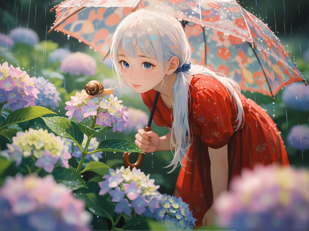 雨と紫陽花とカタツムリ