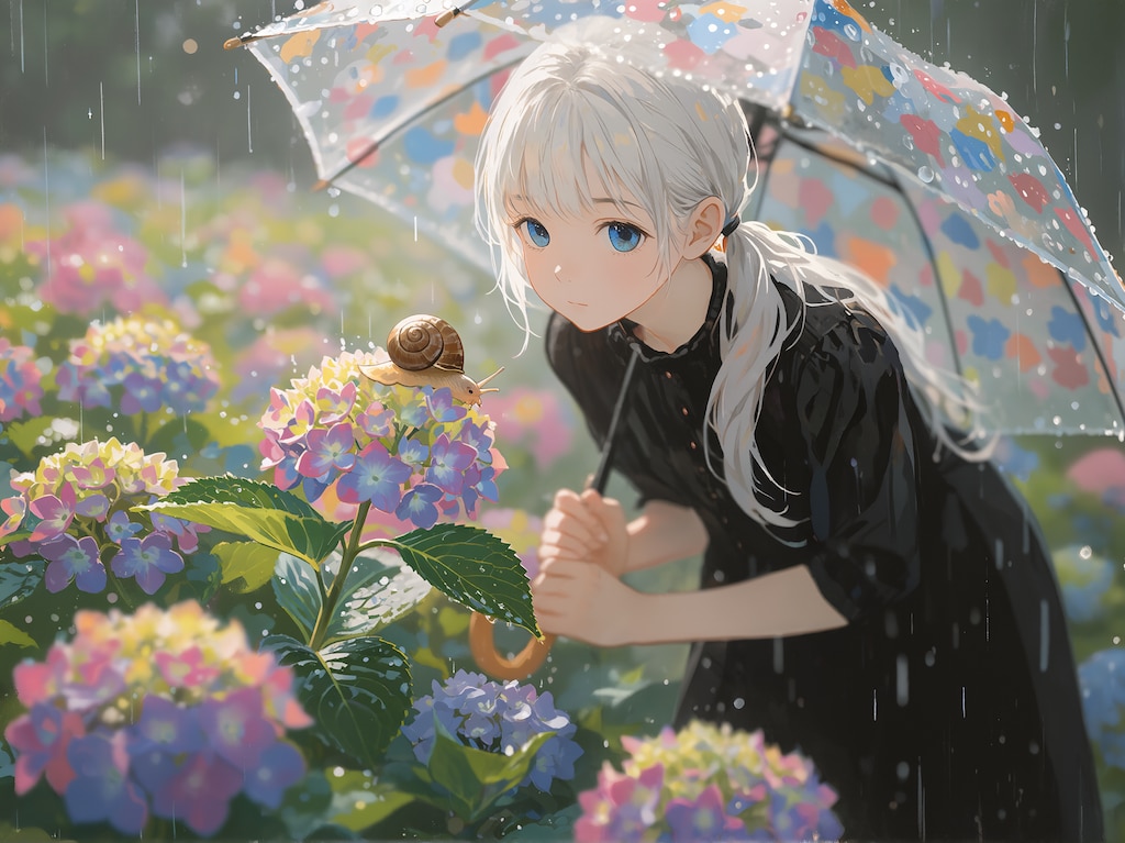 雨と紫陽花とカタツムリ