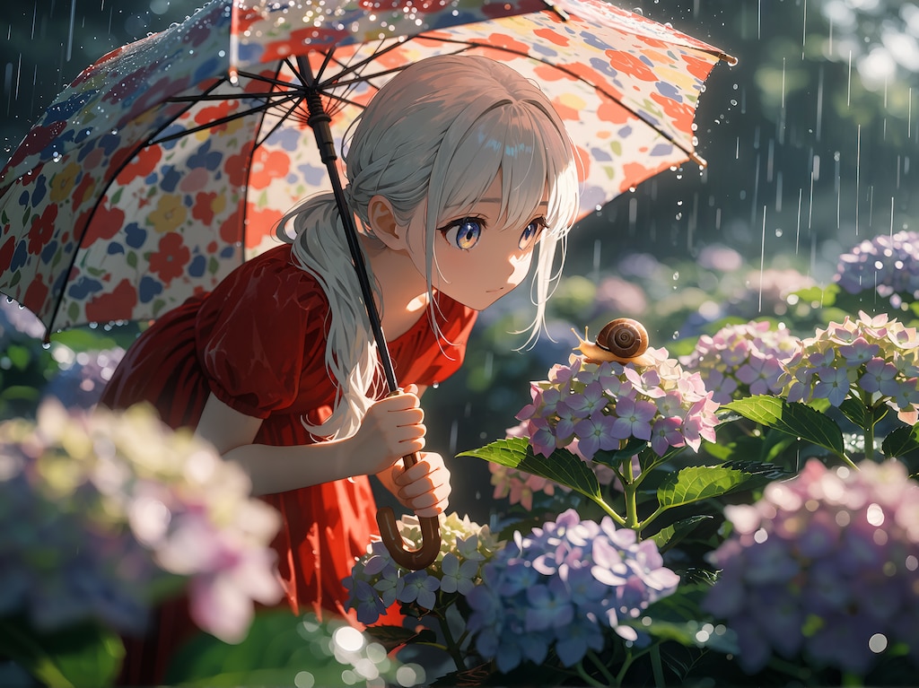 雨と紫陽花とカタツムリ