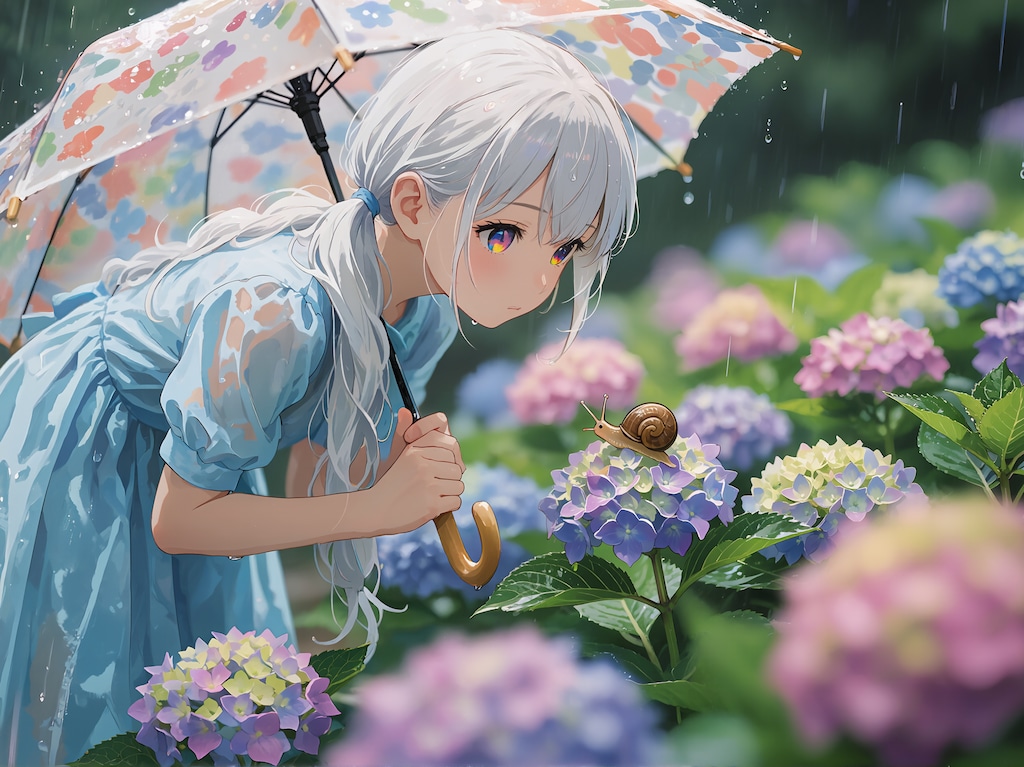 雨と紫陽花とカタツムリ