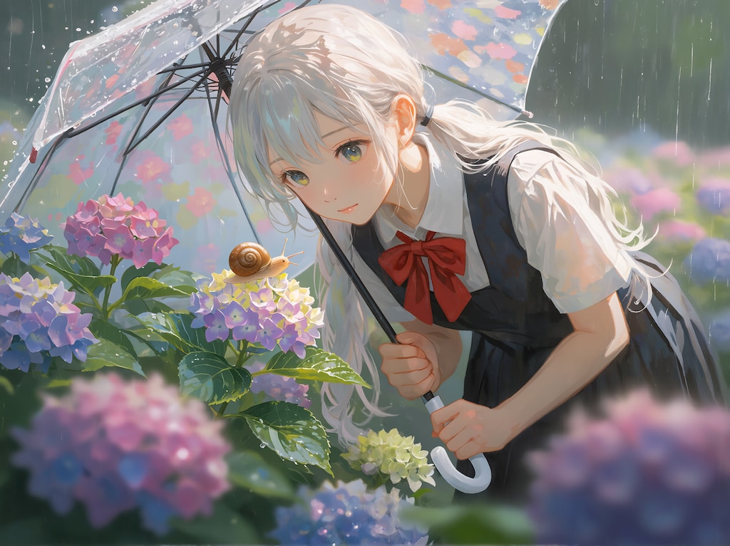 雨と紫陽花とカタツムリ