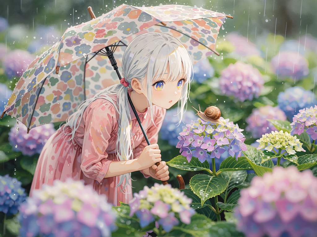雨と紫陽花とカタツムリ