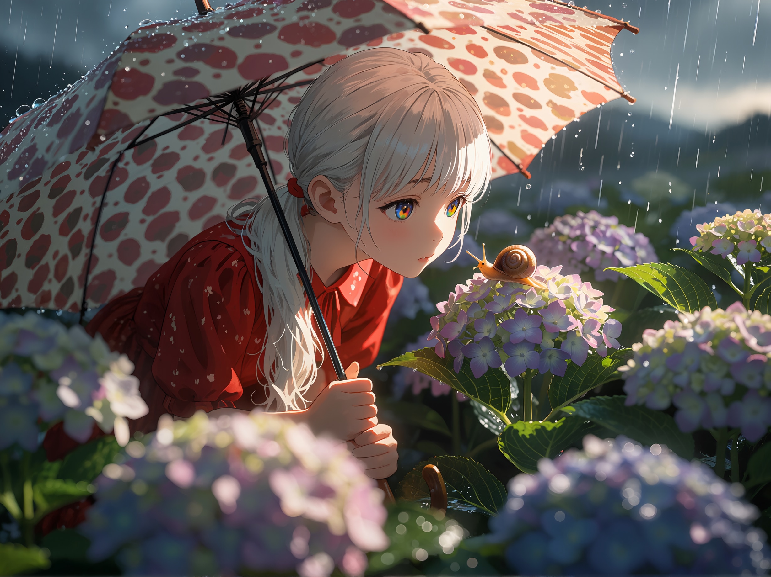 雨と紫陽花とカタツムリ