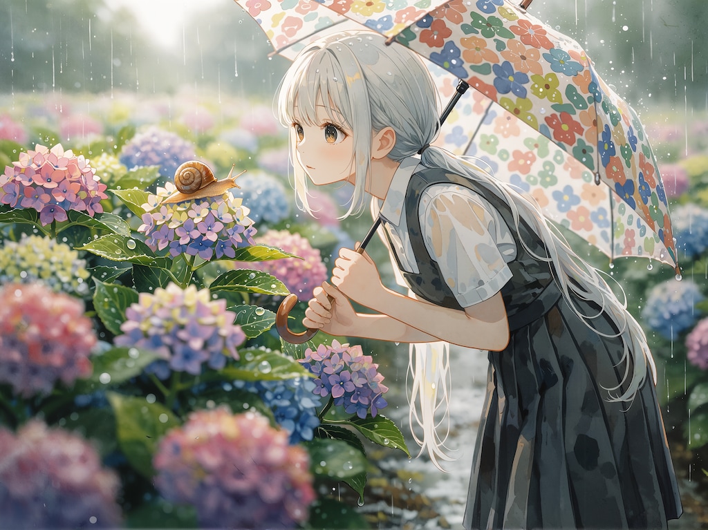 雨と紫陽花とカタツムリ