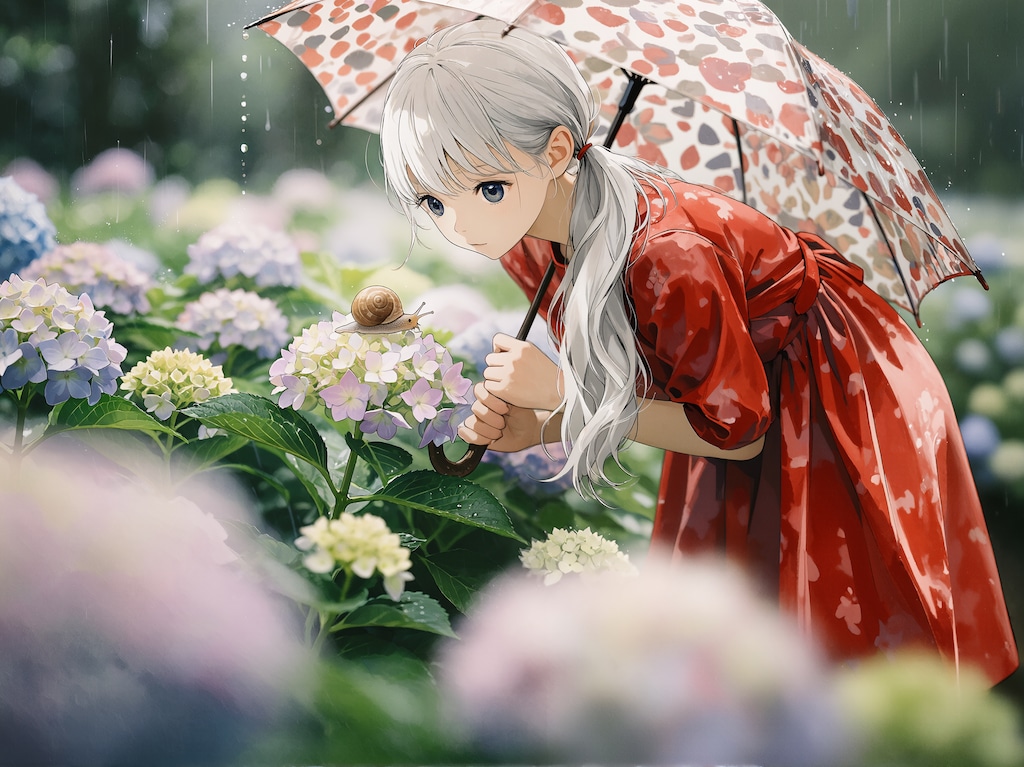 雨と紫陽花とカタツムリ