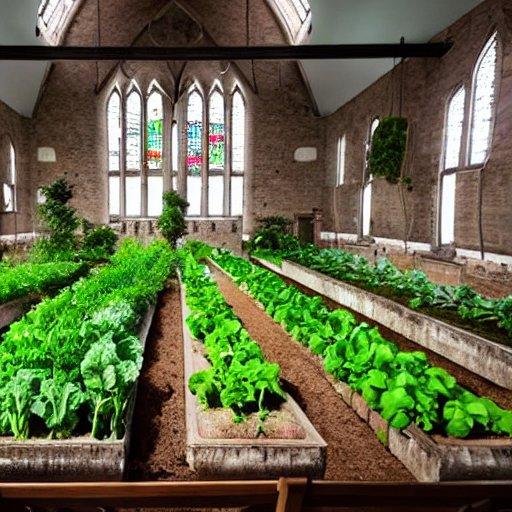 教会の建物の中の野菜畑