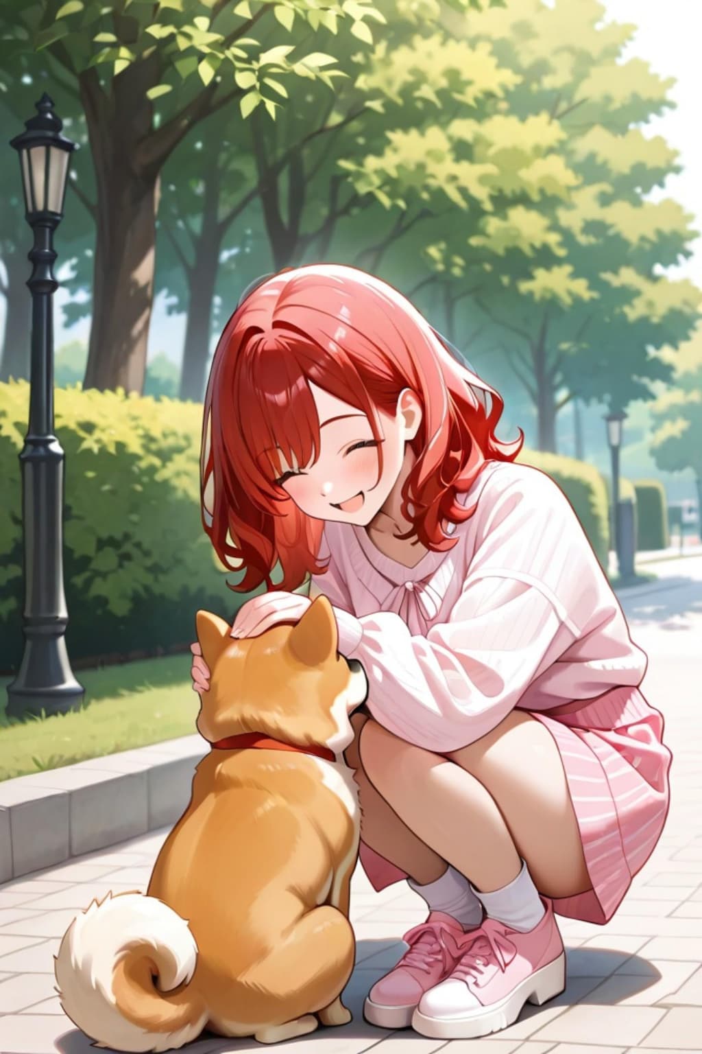 柴犬と赤髪ちゃん