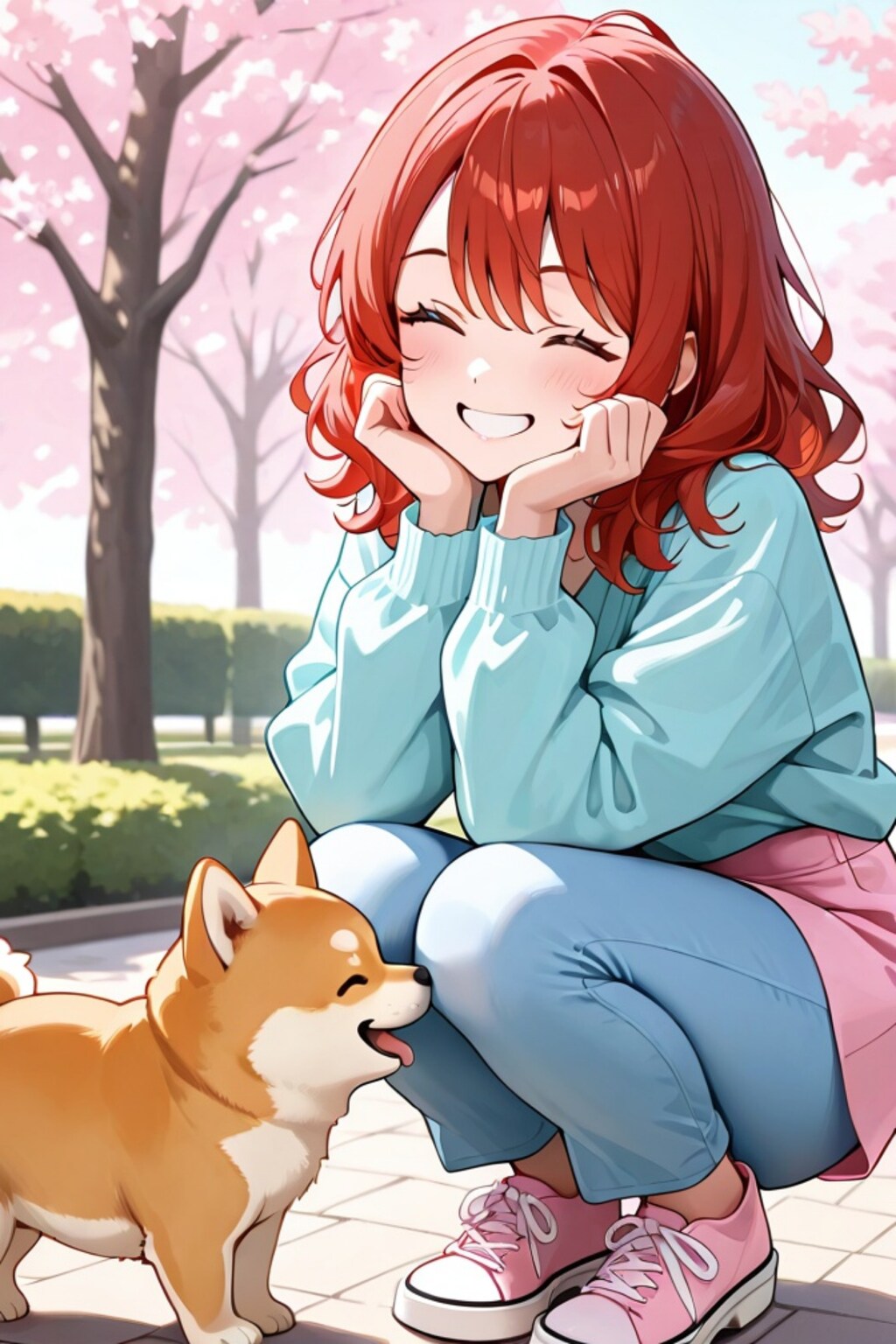 柴犬と赤髪ちゃん