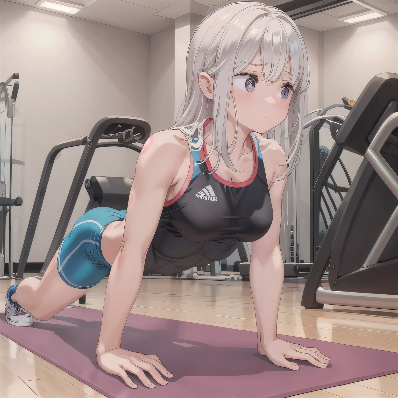 白髪ロングで筋トレの少女４ | の人気AIイラスト・グラビア