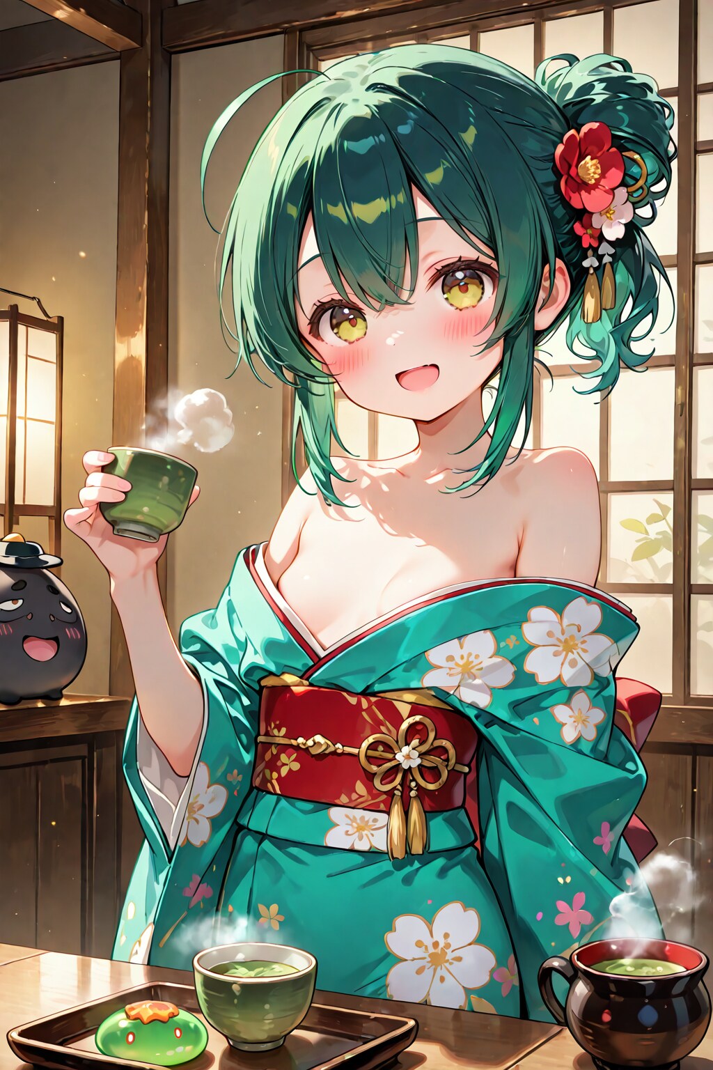 お茶を楽しむボンサイちゃん