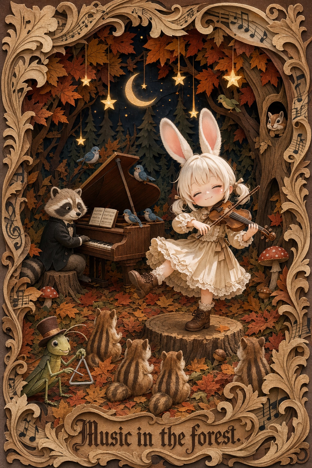 🎶森の演奏会🎶【ウサぴょんと仲間達】 | の人気AIイラスト・グラビア