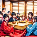 こたつでまったりする、少年少女達～その3（8枚）レトロモダン街シリーズ・その74-2 4枚目