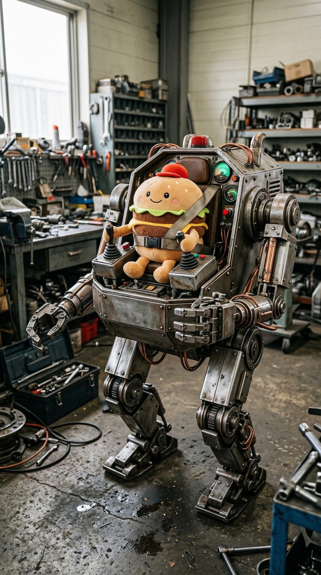 バーガーマン、ロボットを操縦中