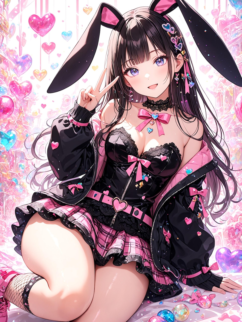 たれうさ耳パーカーコーデ