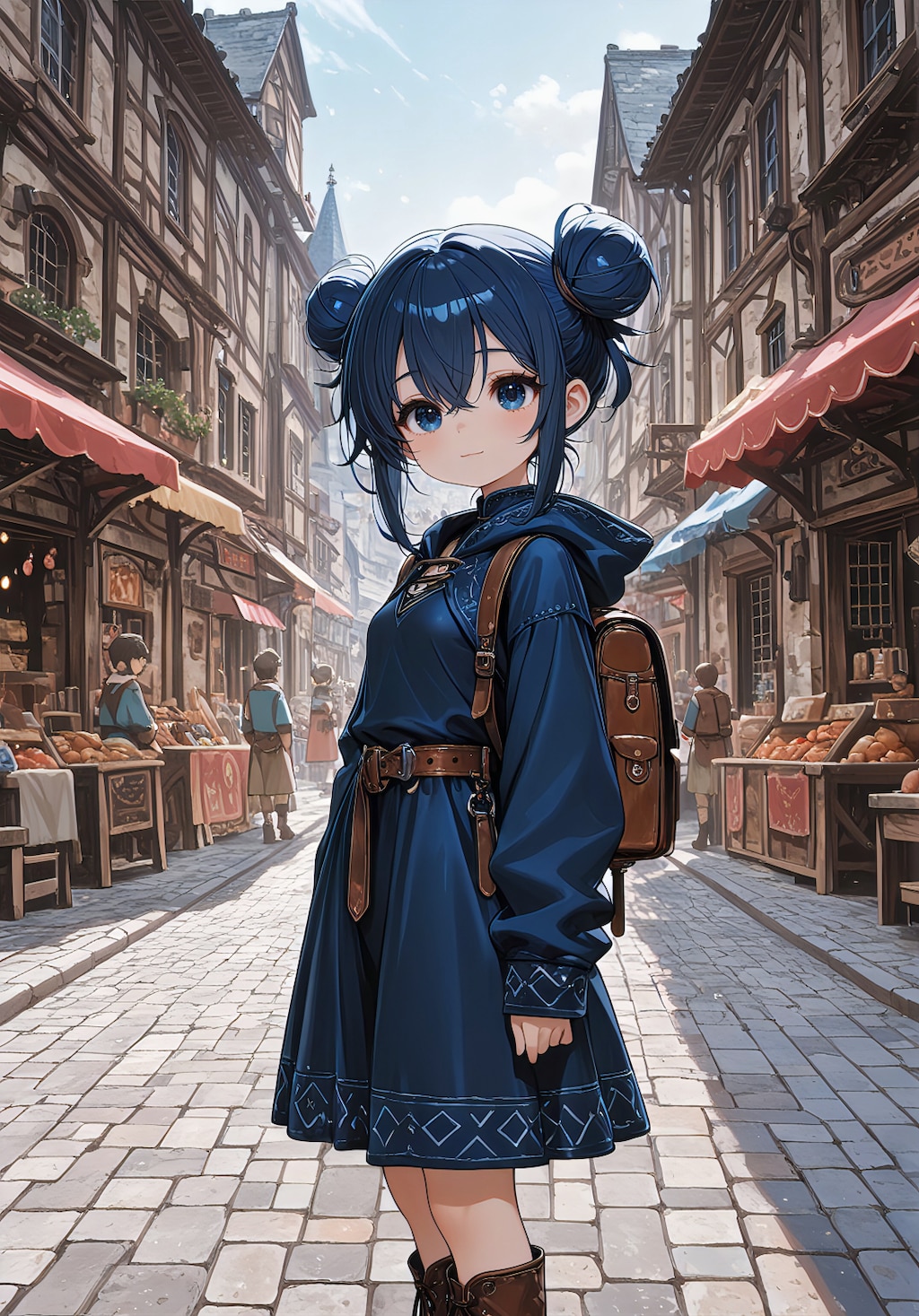 お団子ヘアの旅人