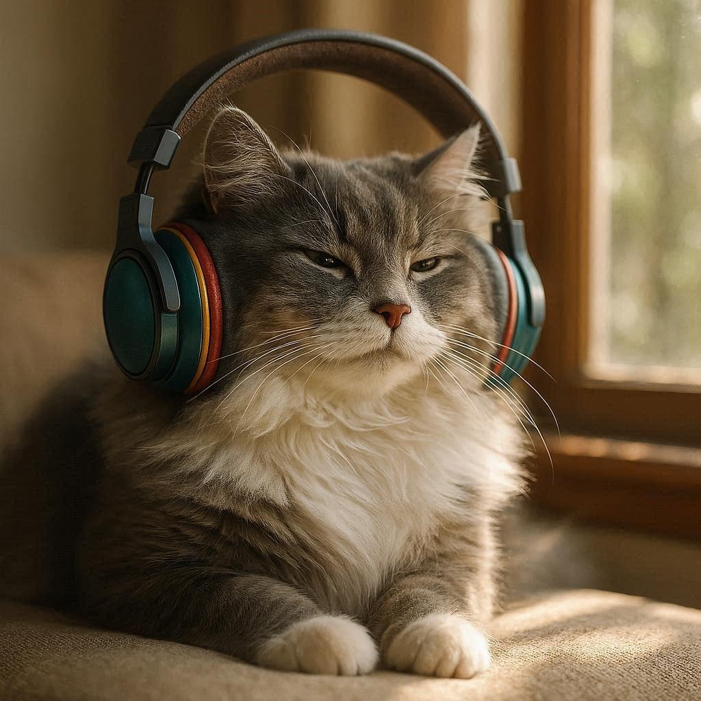 ヘッドフォンを付けた猫