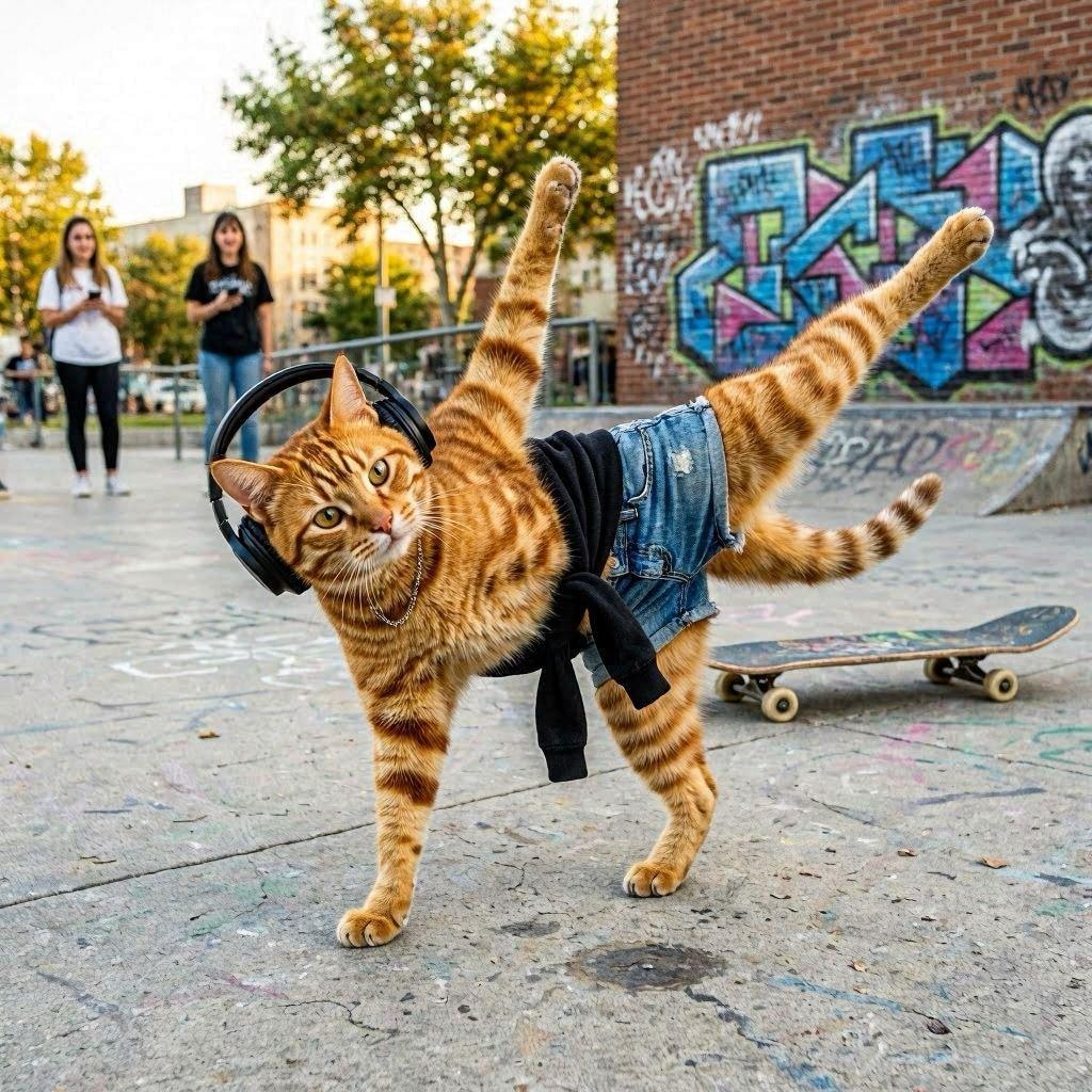 ヘッドフォンを付けた猫