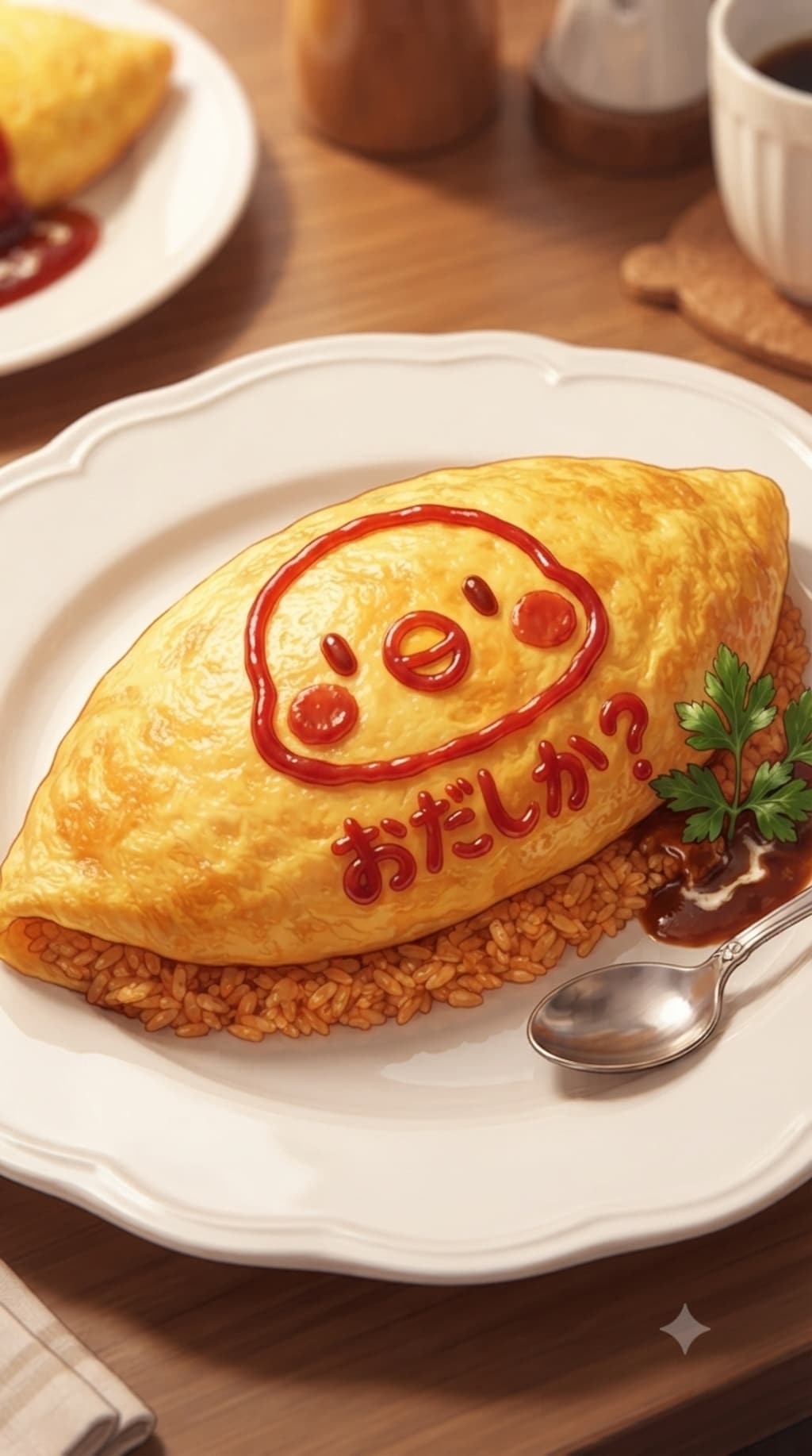 インコの描かれたオムライス