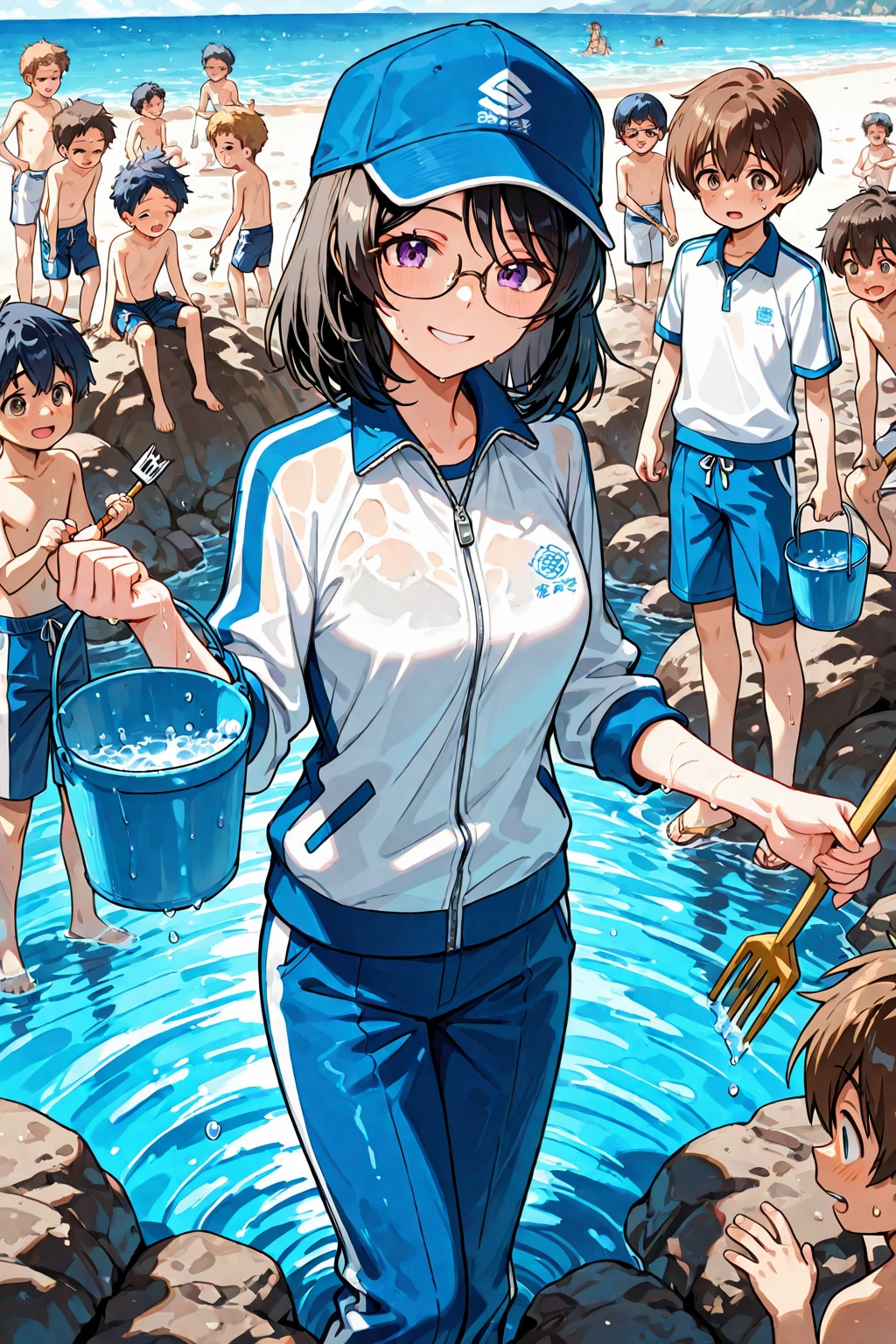 臨海学校で磯遊び