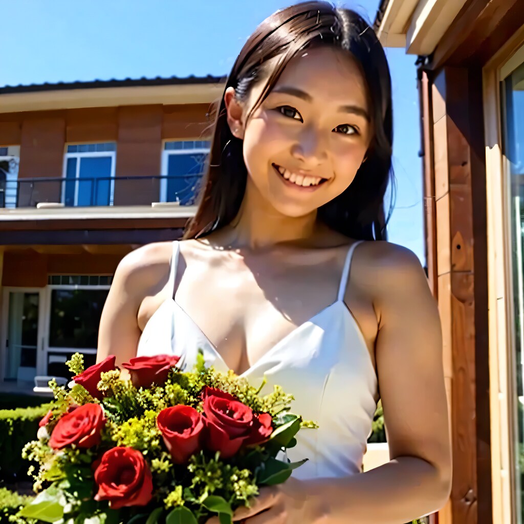 黒髪ロングでウェディングドレスの美女１０５