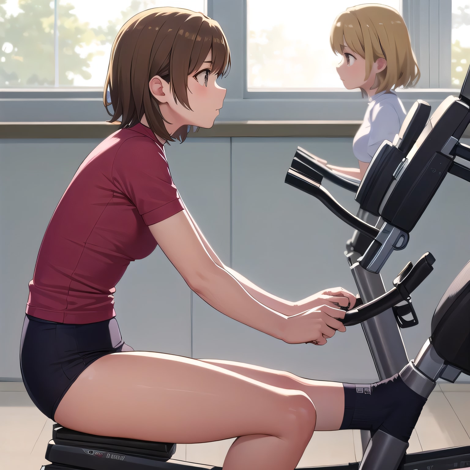 茶髪ボブでエアロバイクの少女７ | の人気AIイラスト・グラビア