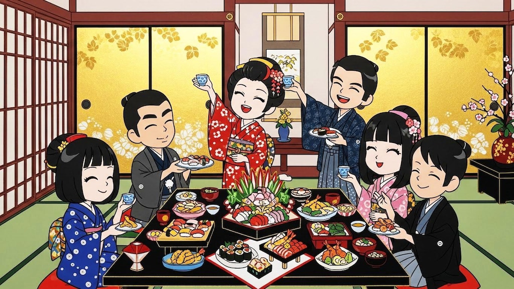 日本画風忘年会之図