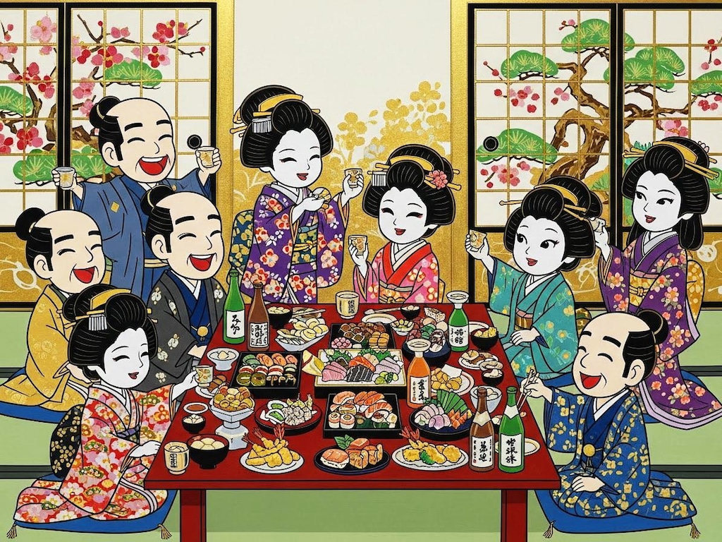 日本画風忘年会之図