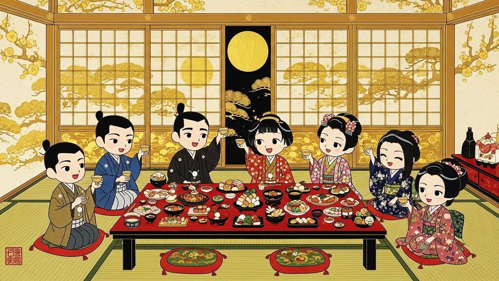 日本画風忘年会之図