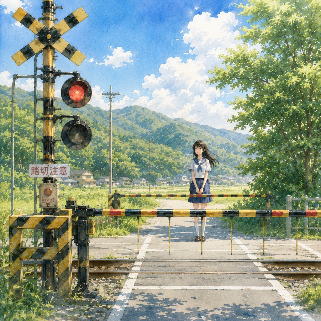 踏切待ちの少女