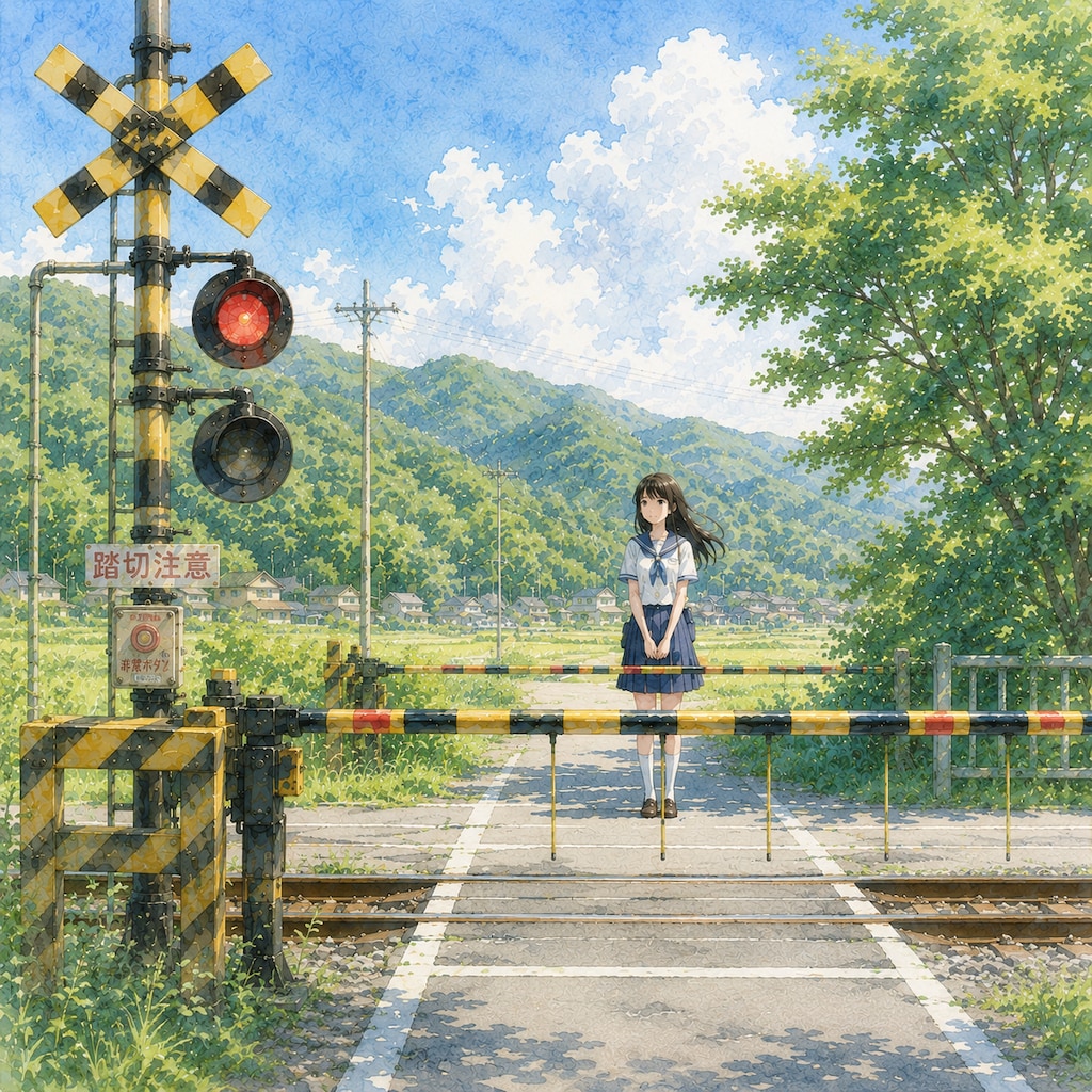 踏切待ちの少女