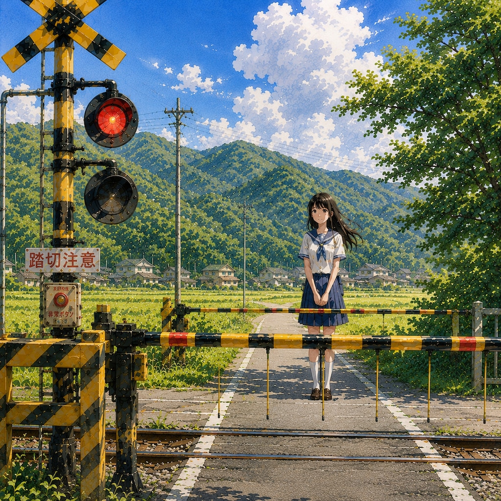 踏切待ちの少女
