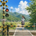 踏切待ちの少女 2枚目