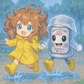 レインコートで雨の公園を遊ぶ小さな女の子 4枚目