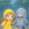 レインコートで雨の公園を遊ぶ小さな女の子 2枚目