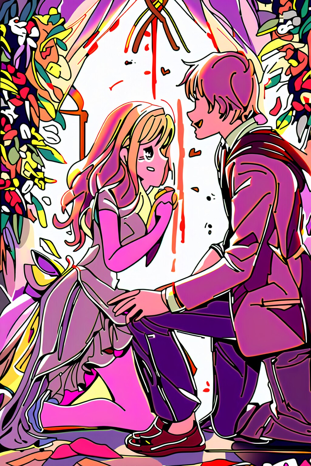 He proposed to her on bended knee.