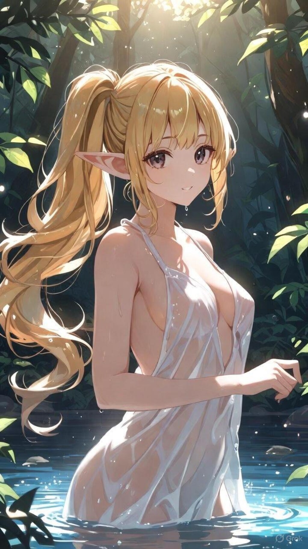 水浴びエルフ