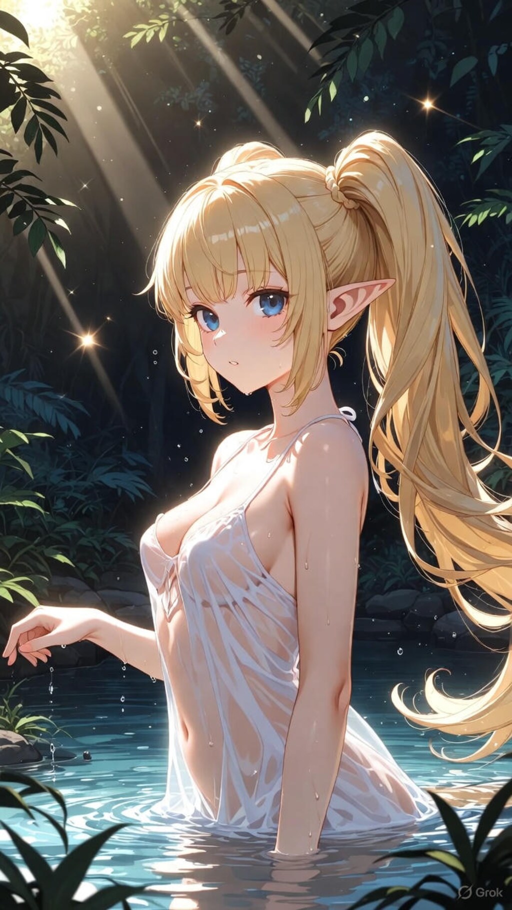 水浴びエルフ