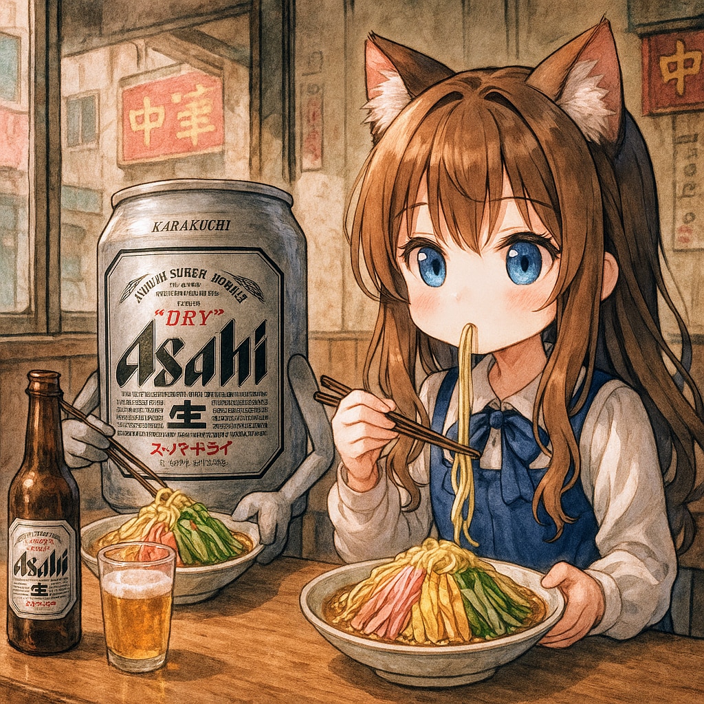 冷やし中華を啜る小さな女の子