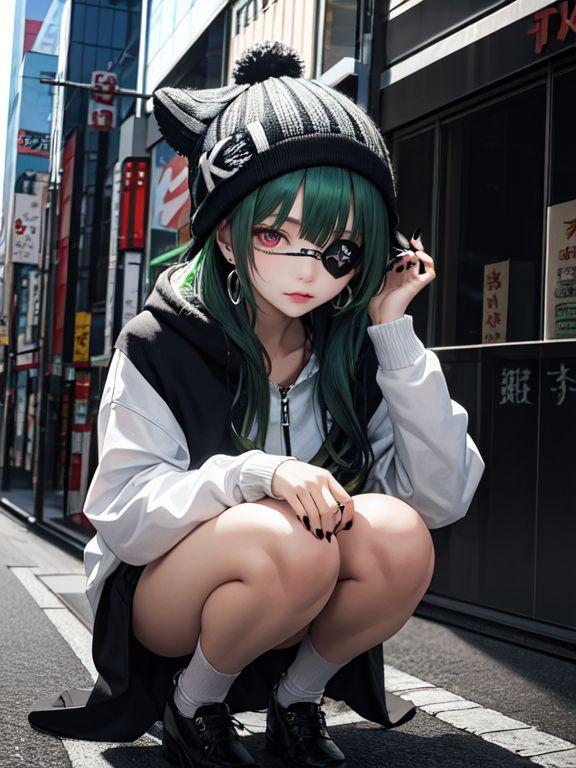 今日は緑髪で街に出よ。