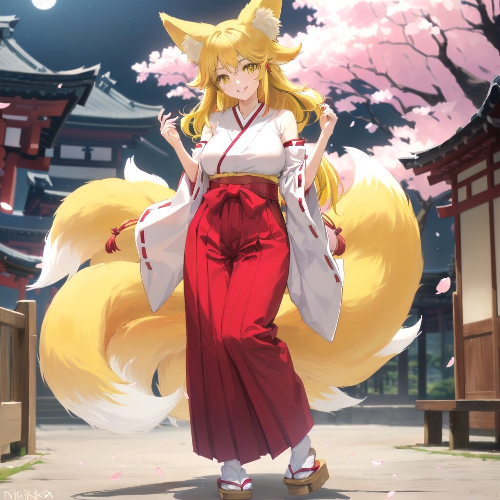 夜桜を楽しむ九尾の狐様