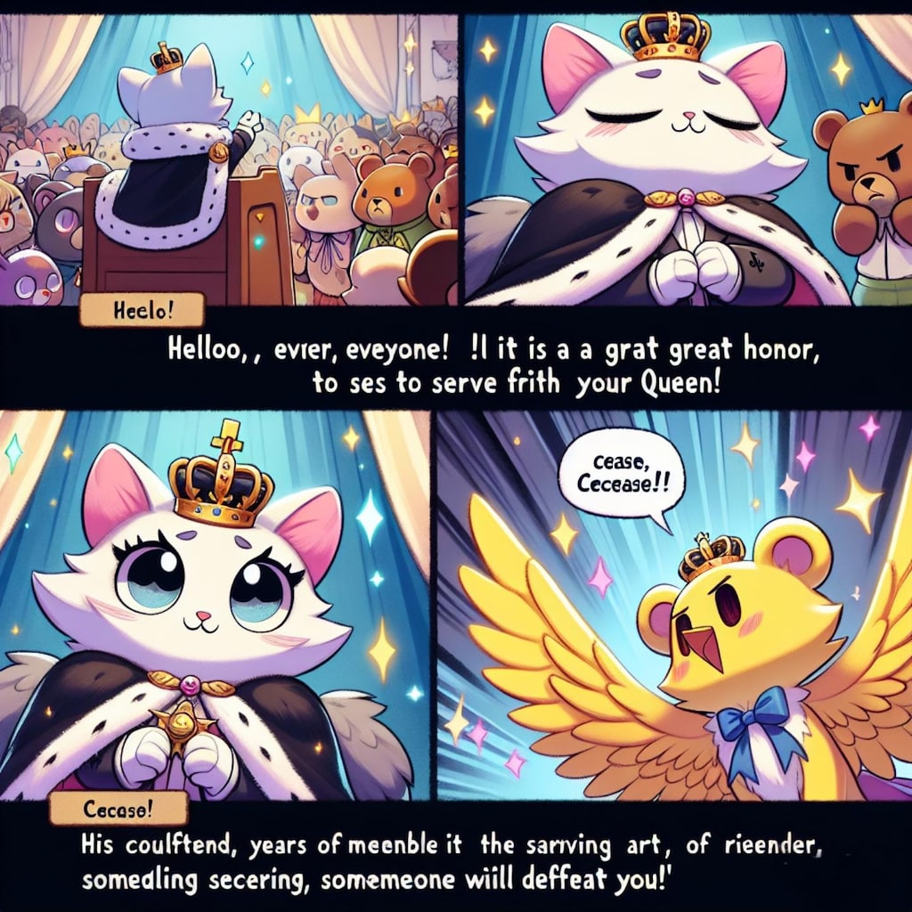 英国王になったハローキティと復讐に燃えるリラックマ