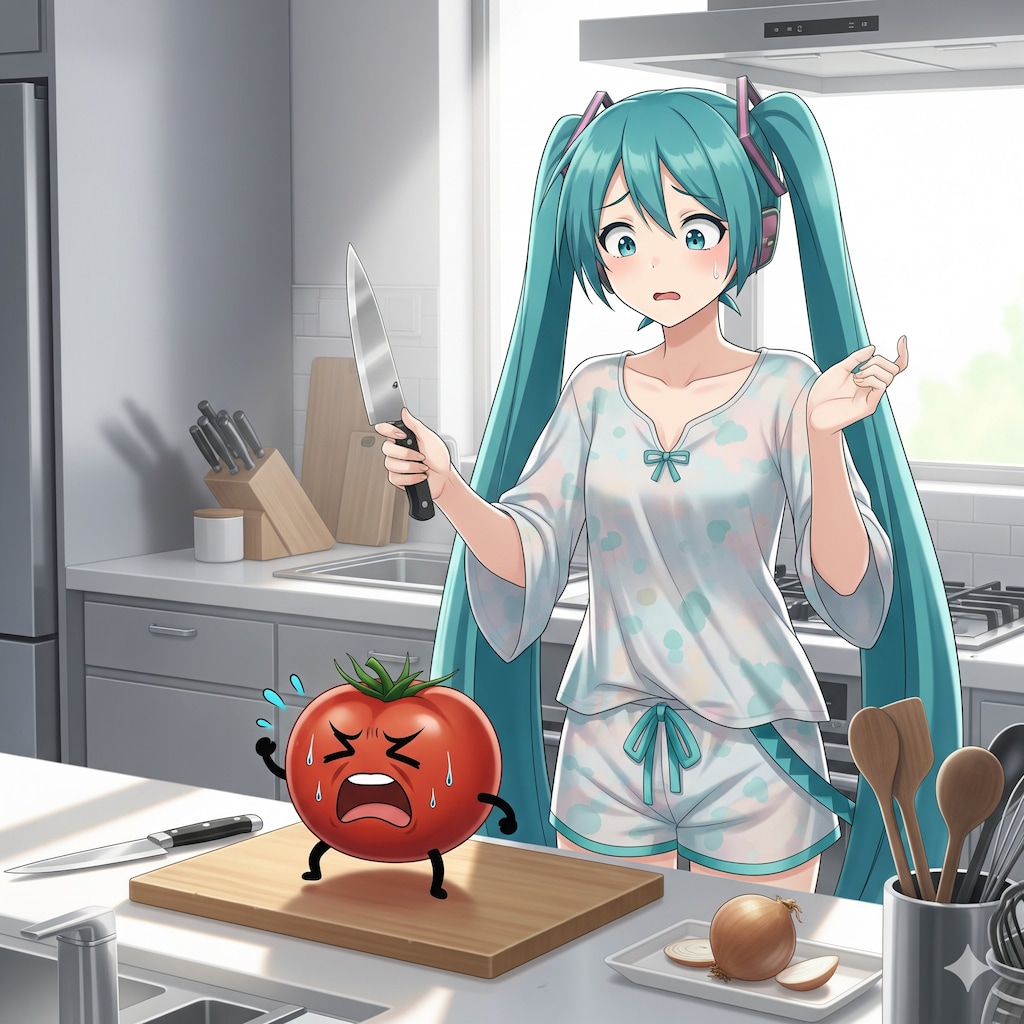 擬人化した食材に困るミクさん😅