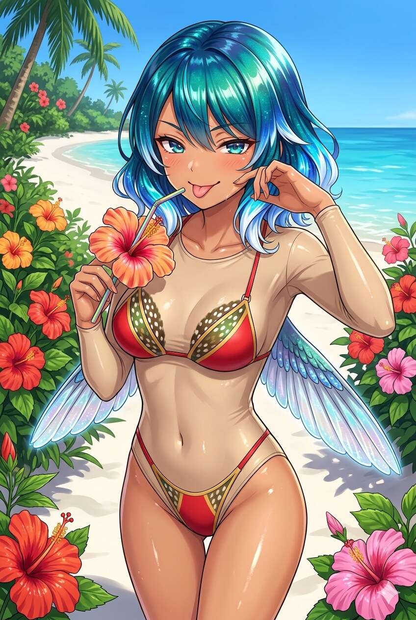 ハチドリ擬人化(なんちゃって日焼け跡)