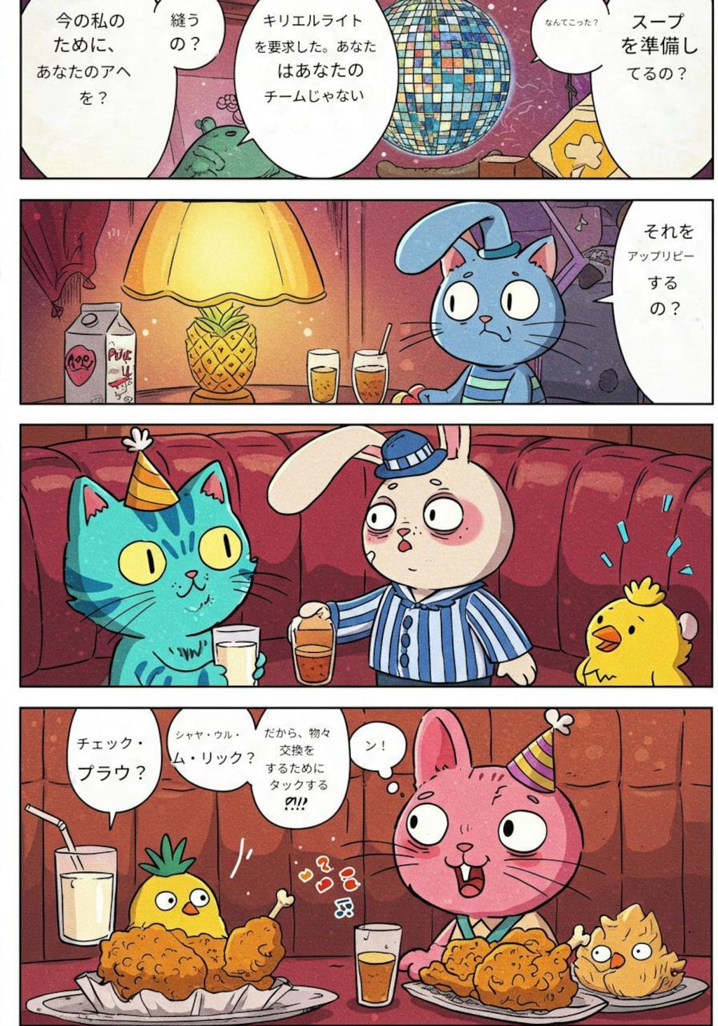 猫・兎・ヒヨコたちの食卓_ImageFX