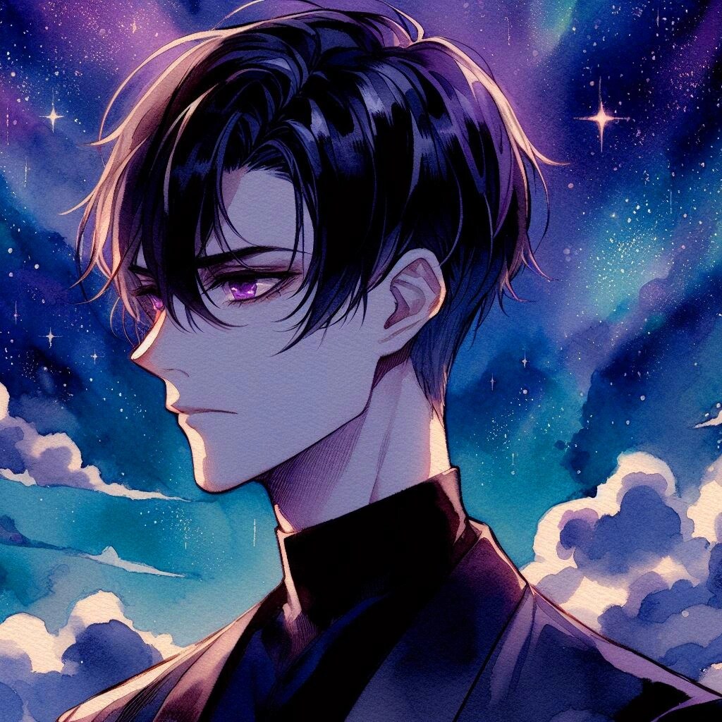水彩画な、黒髪短髪男性と夜空★その1(12枚)