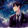 水彩画な、黒髪短髪男性と夜空★その1(12枚) 4枚目