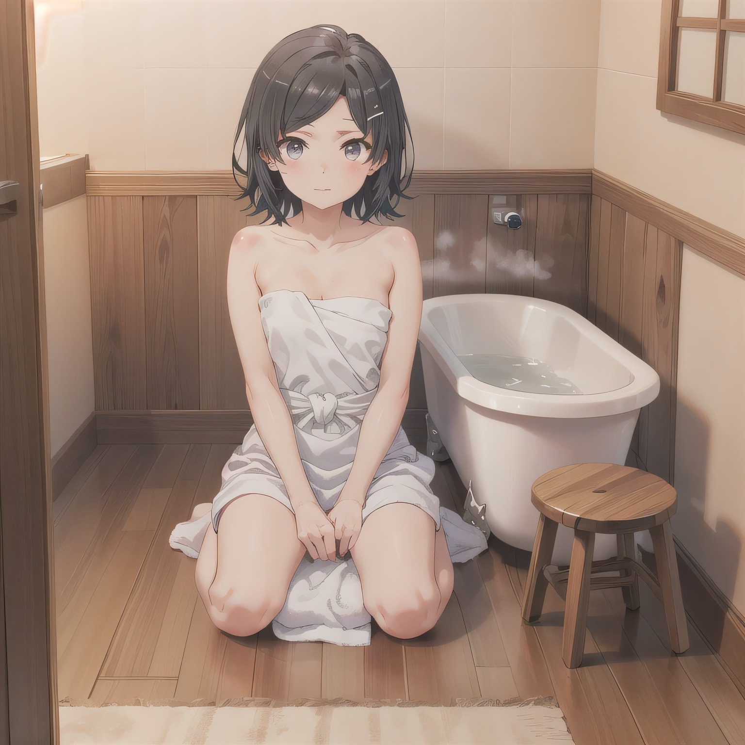 黒髪ボブでお風呂の少女１４ | の人気AIイラスト・グラビア