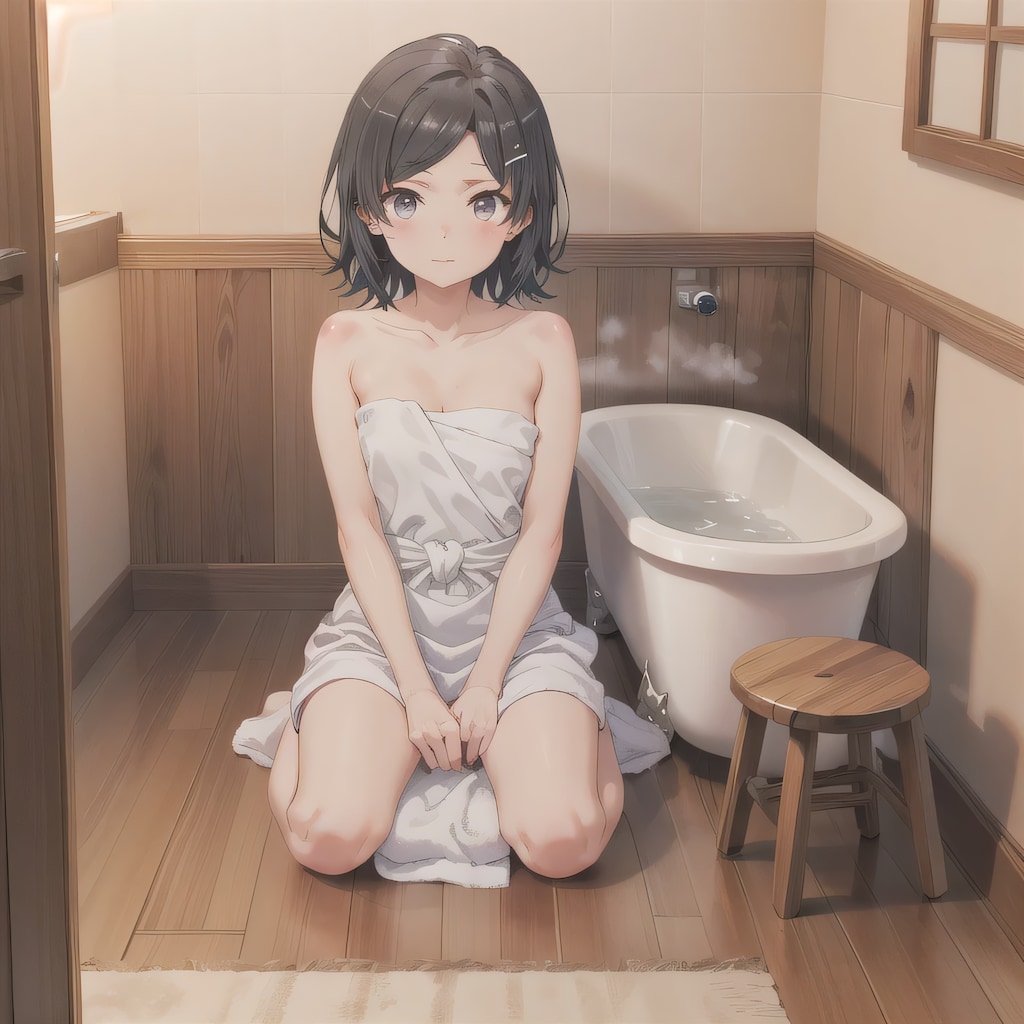 黒髪ボブでお風呂の少女１４